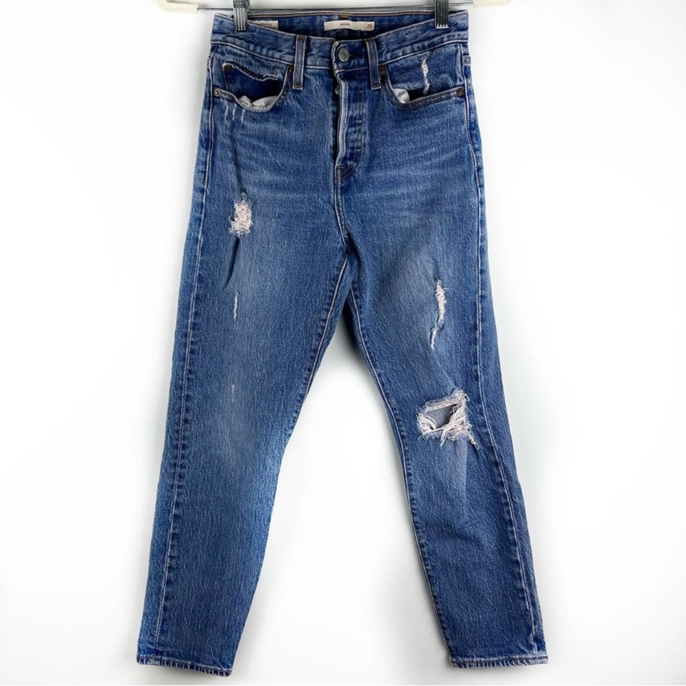Levi’s Wedgie High-Waisted Button Fly Distressed Jeans No Patch Grunge 25